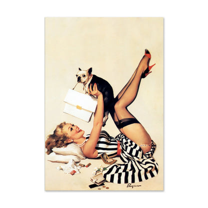 Lucky Dog by Gil Elvgren, pin-up poster — framed print