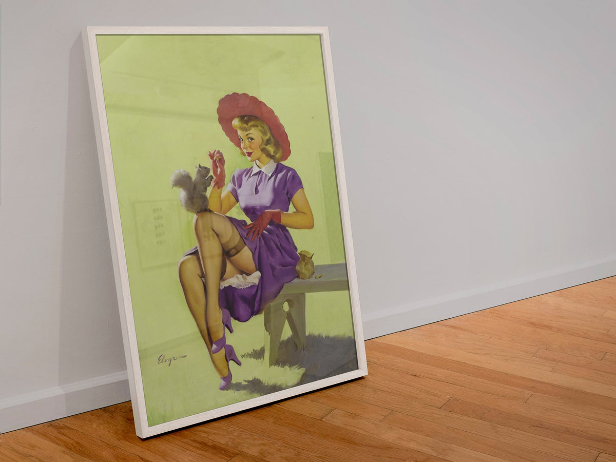Making Friends by Gil Elvgren, pin-up poster — leaning frame