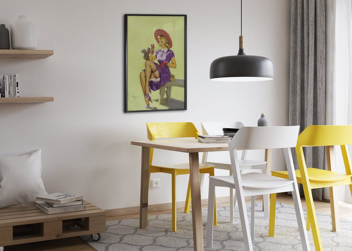 Making Friends by Gil Elvgren, pin-up poster — dining room