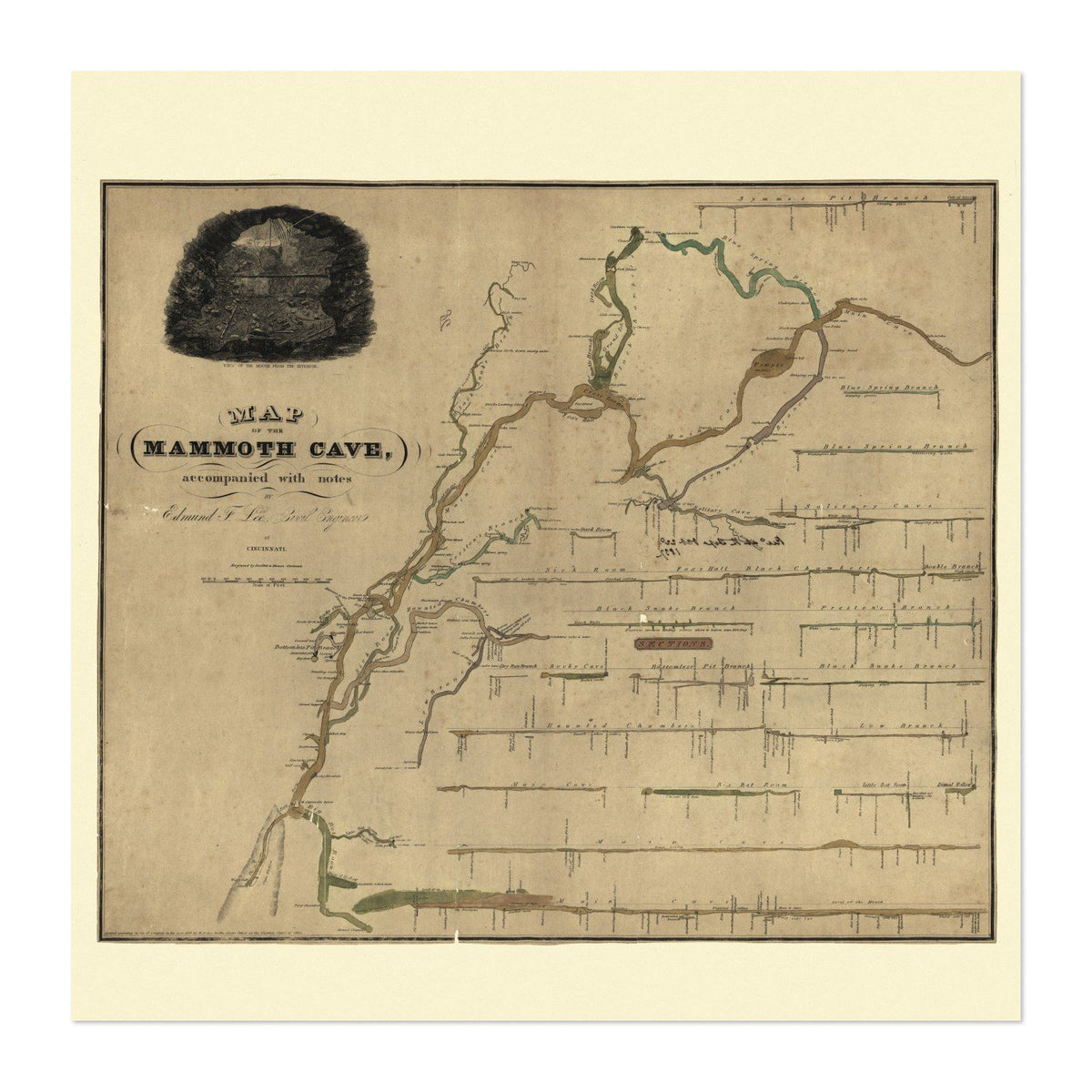 Mammoth Cave 1830s Map vintage print