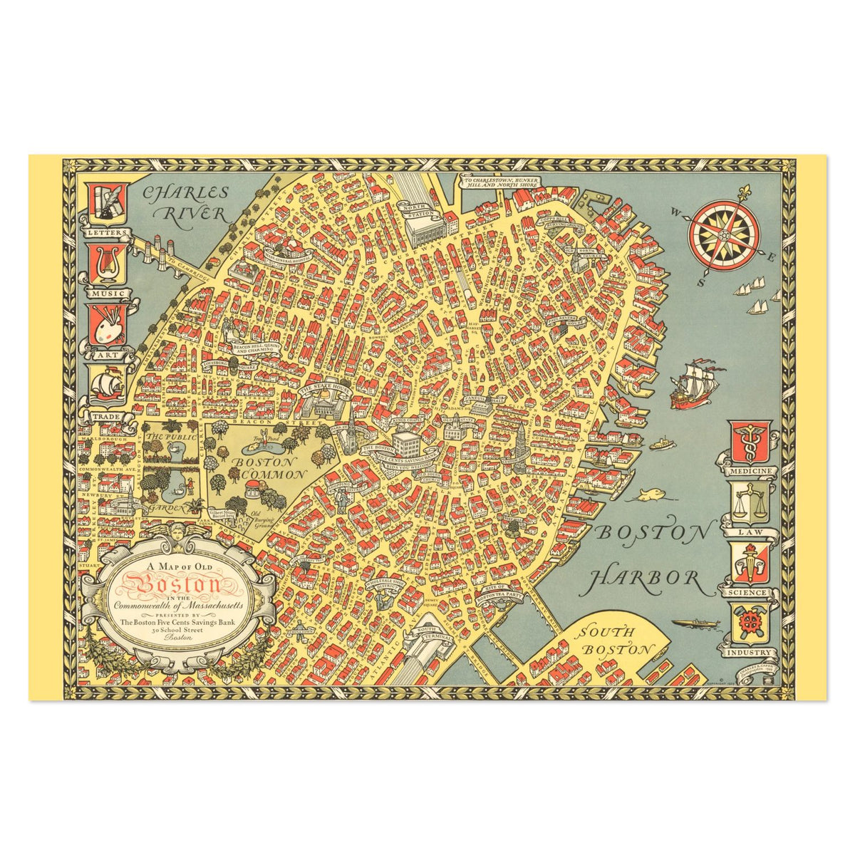 Map of Old Boston 1929 poster print