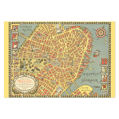 Map of Old Boston 1929 poster print