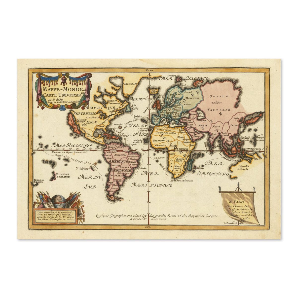 Map of the World 1700s poster print
