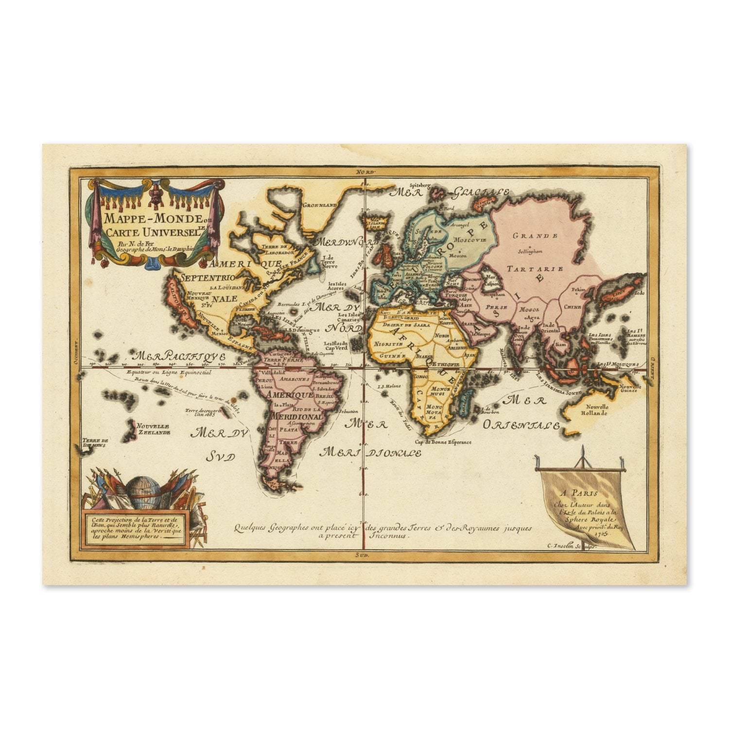 Map of the World 1700s poster print