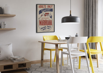 Marihuana Exposed poster framed above a dining table