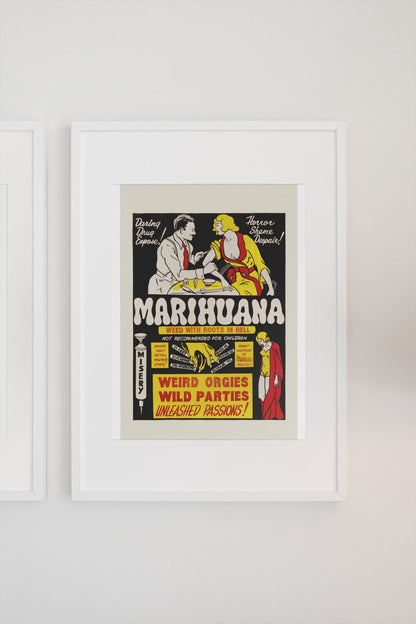Marihuana Weed With Roots in Hell poster on a light wall