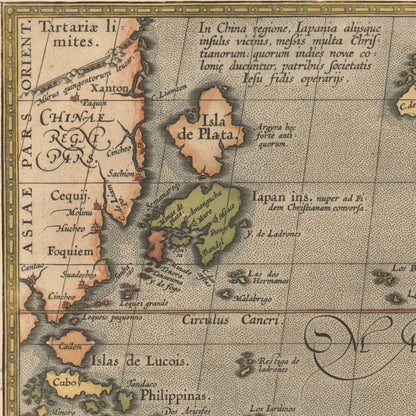 Close-up detail of the Maris Pacifici 1589 Map print