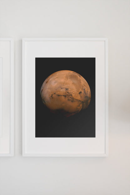 Mars with Valles Marineris poster in a white frame on a light wall