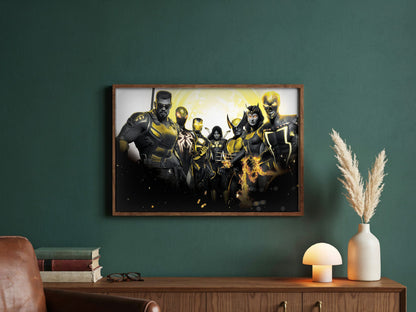 Marvel's Midnight Suns Enhanced Edition Key Art poster in a dark walnut frame in a green study