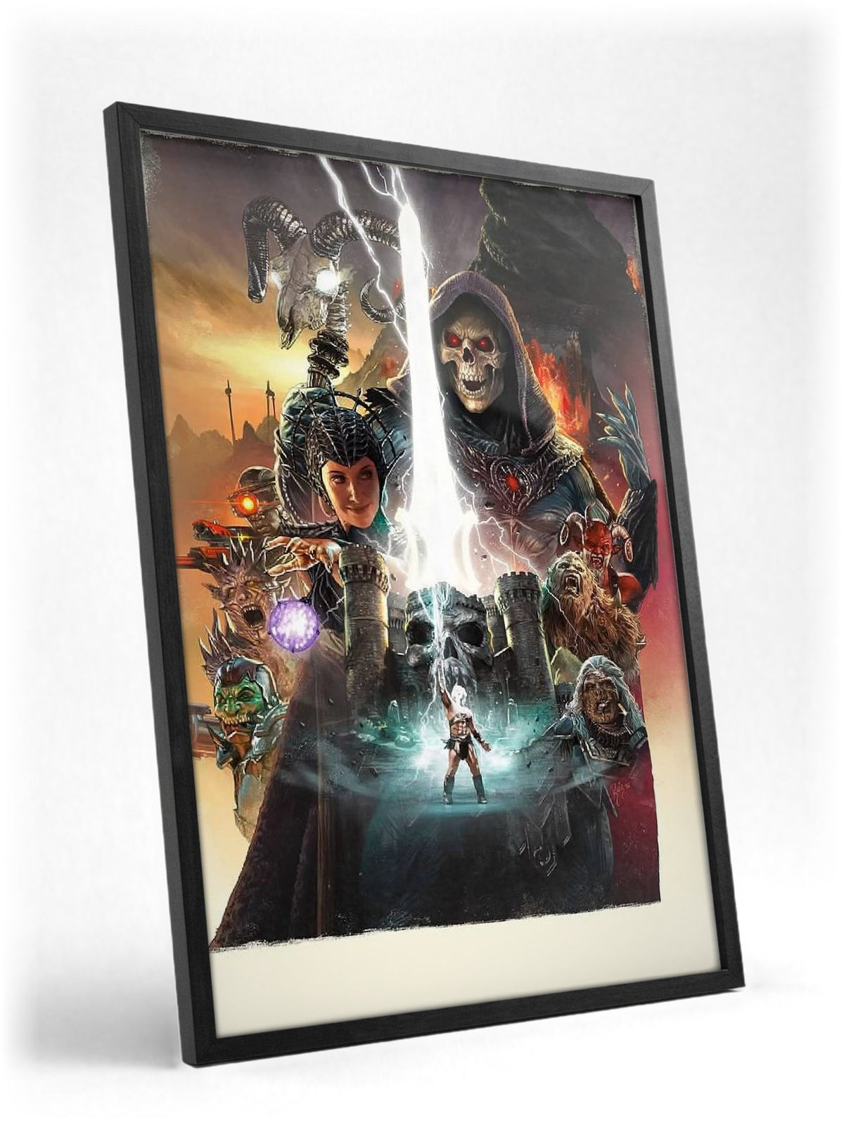 Masters of the Universe (2026) Movie Key Art poster in a black frame with glass leaning against a wall