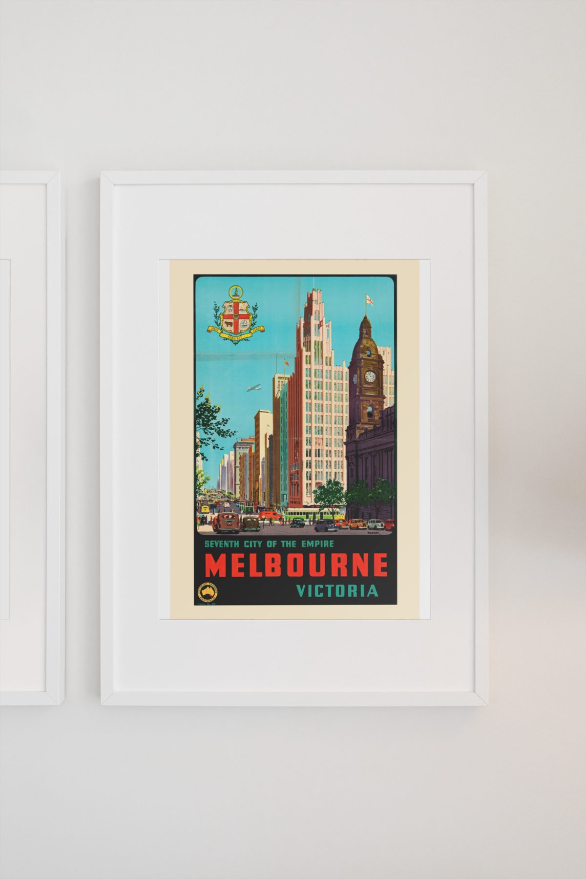 Melbourne Seventh City of the Empire poster on a light wall