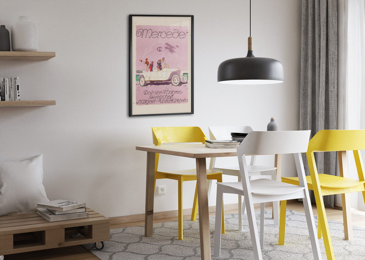 Mercedes Daimler poster framed above a dining table