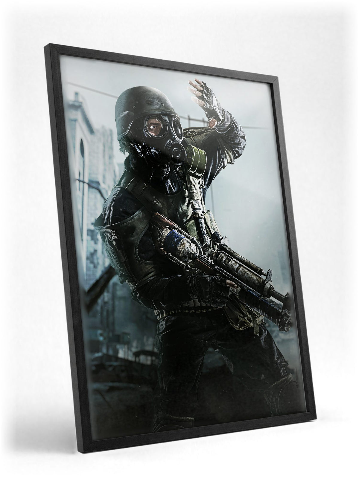 Metro 2033 Redux Key Art poster in a black frame with glass leaning against a wall