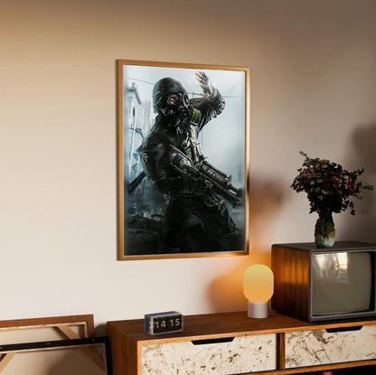 Metro 2033 Redux Key Art poster in an oak frame above a sideboard
