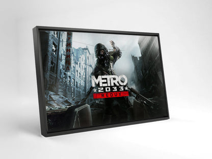 Metro 2033 Redux Wide Key Art as a black floater framed canvas leaning against a wall