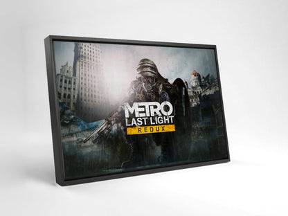Metro: Last Light Redux Wide Key Art as a black floater framed canvas leaning against a wall