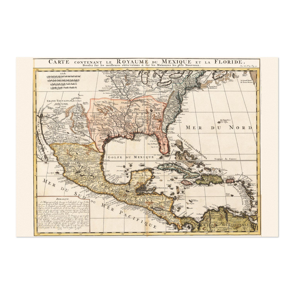 Mexico & Florida 1700s Map vintage print