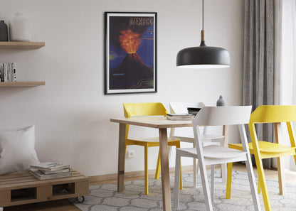 Mexico Paricutin Volcano poster framed above a dining table