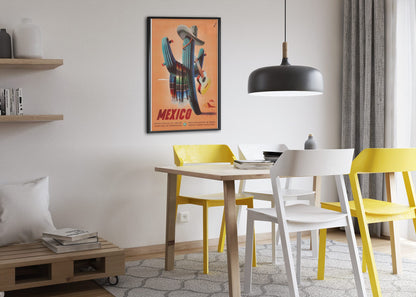 Mexico Saguaro Cactus poster framed above a dining table