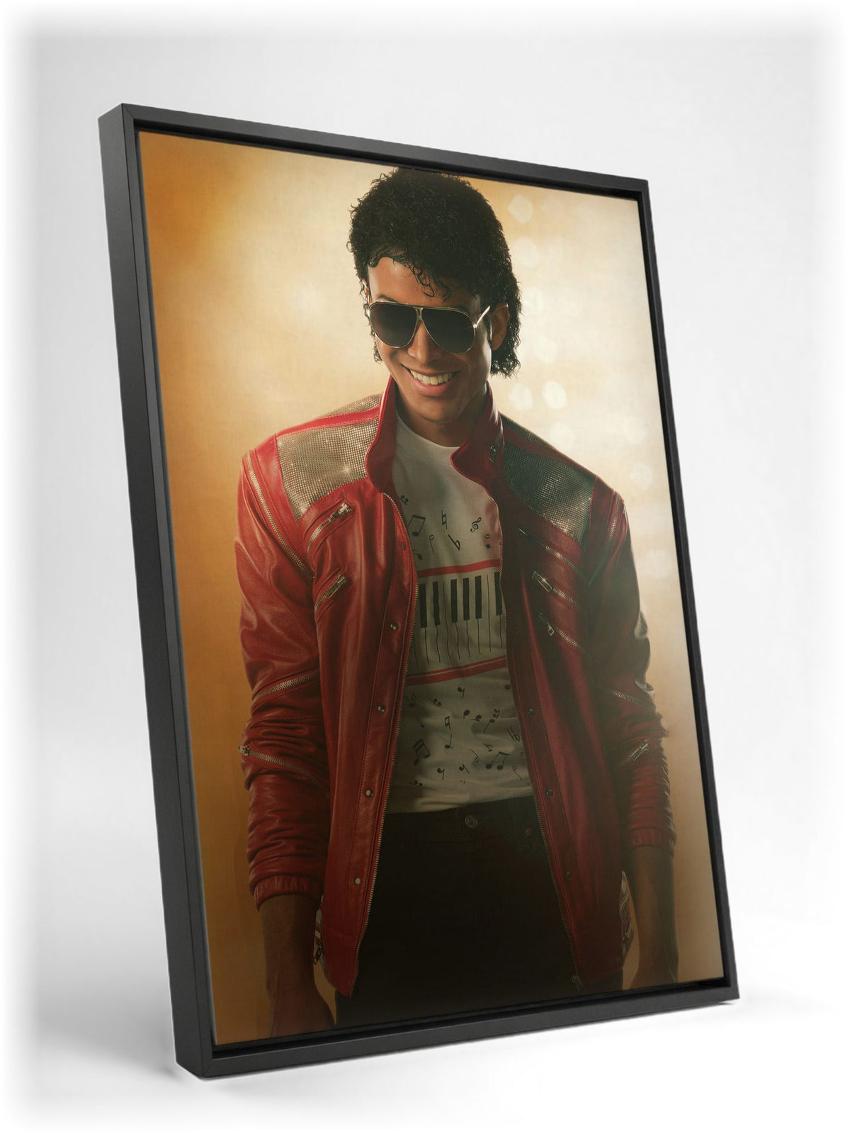 Michael (2026) Movie Key Art as a black floater framed canvas leaning against a wall