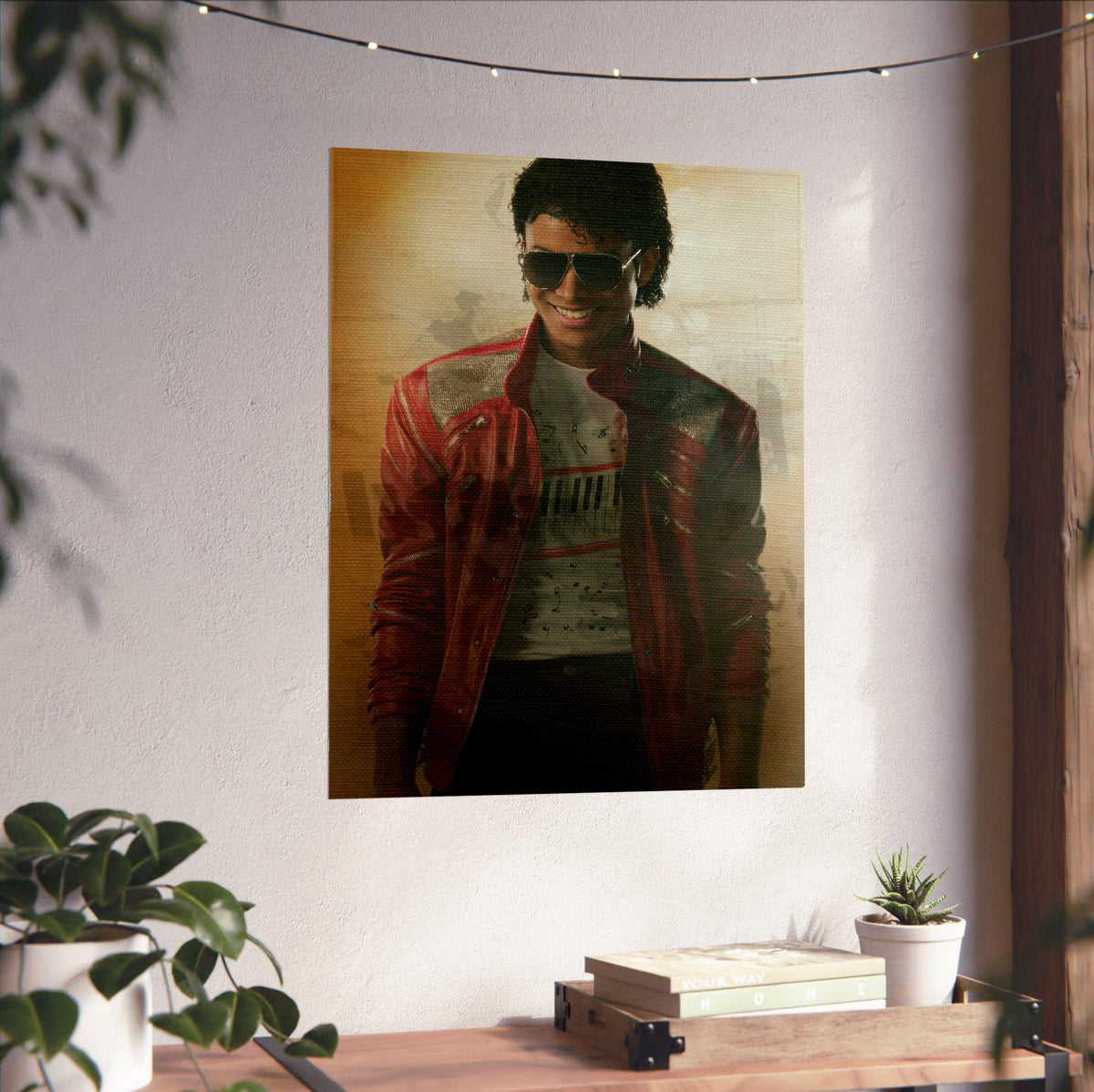 Michael (2026) Movie Key Art poster unframed on a white wall above a desk