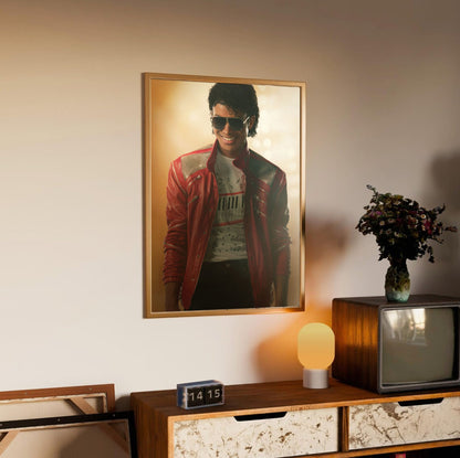 Michael (2026) Movie Key Art poster in an oak frame above a sideboard