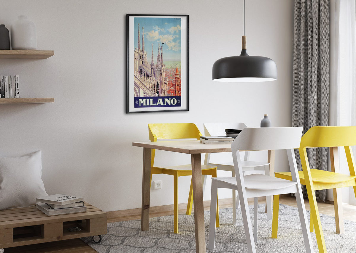 Milano Milan Cathedral poster framed above a dining table