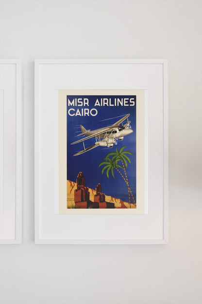 Misr Airlines Cairo poster on a light wall