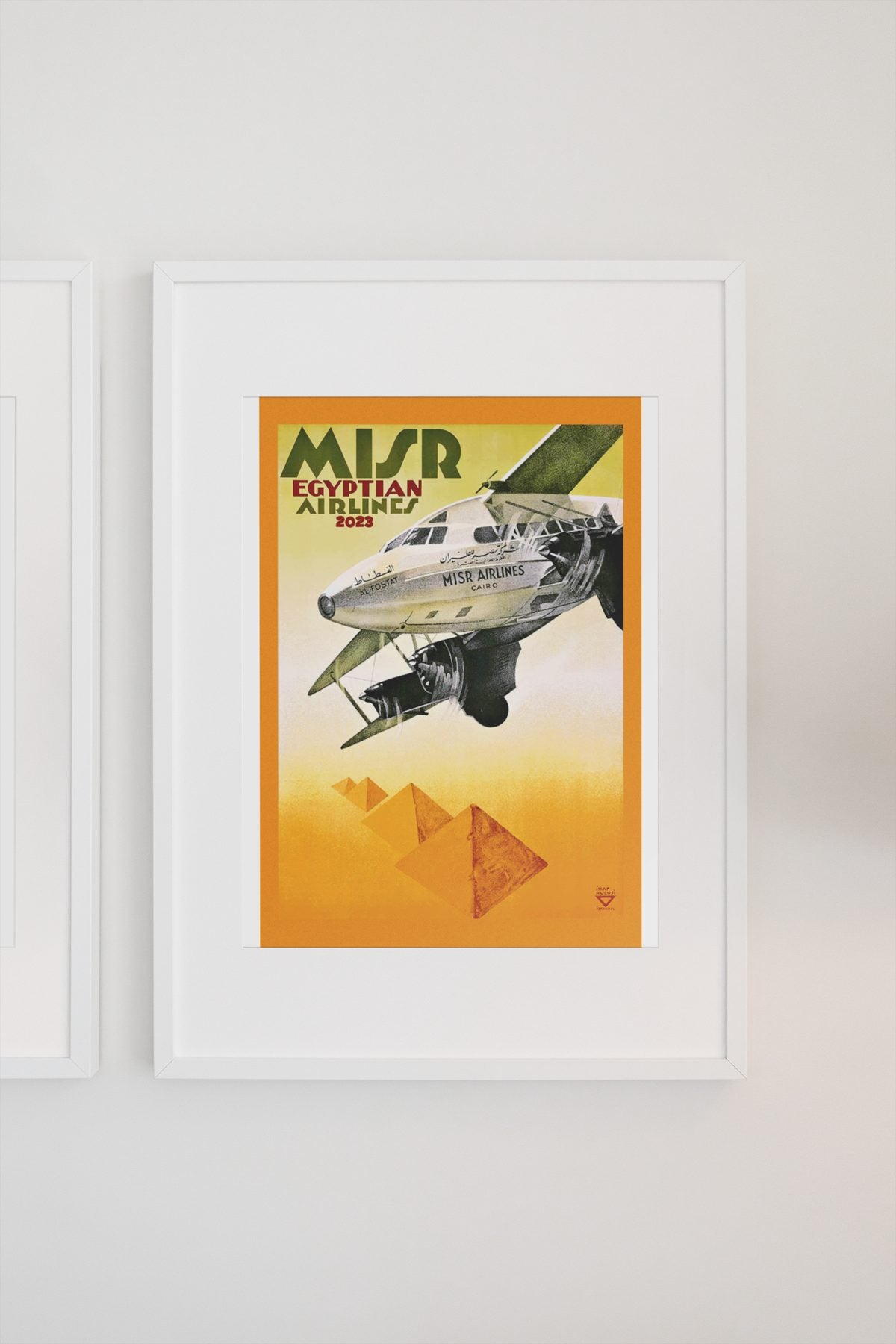 MISR Egyptian Airlines poster on a light wall