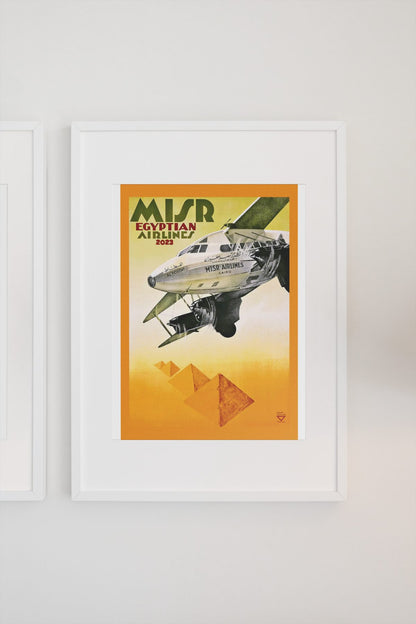 MISR Egyptian Airlines poster on a light wall
