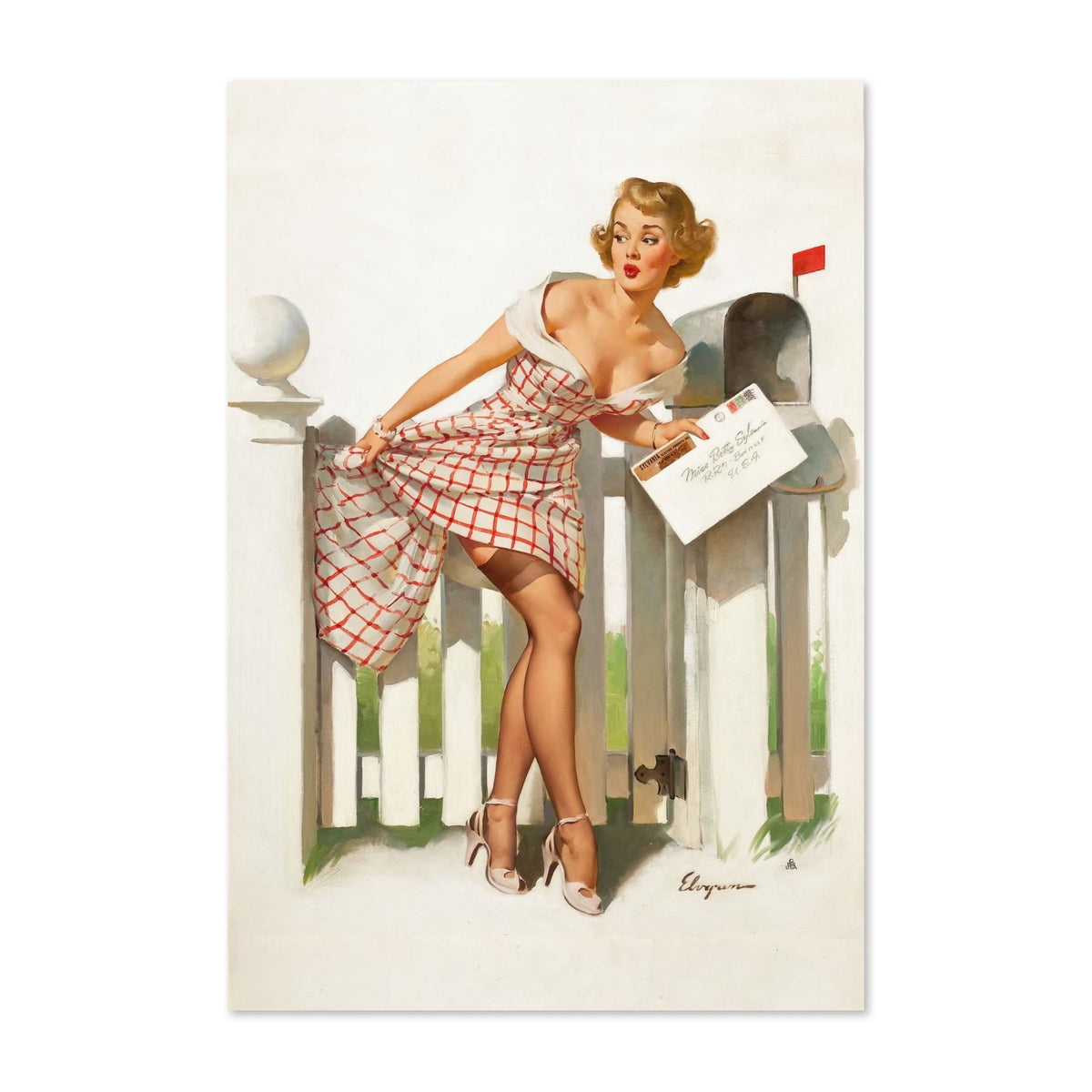 Miss Sylvania's Mishap by Gil Elvgren, pin-up poster — framed print