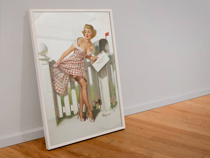 Miss Sylvania's Mishap by Gil Elvgren, pin-up poster — leaning frame