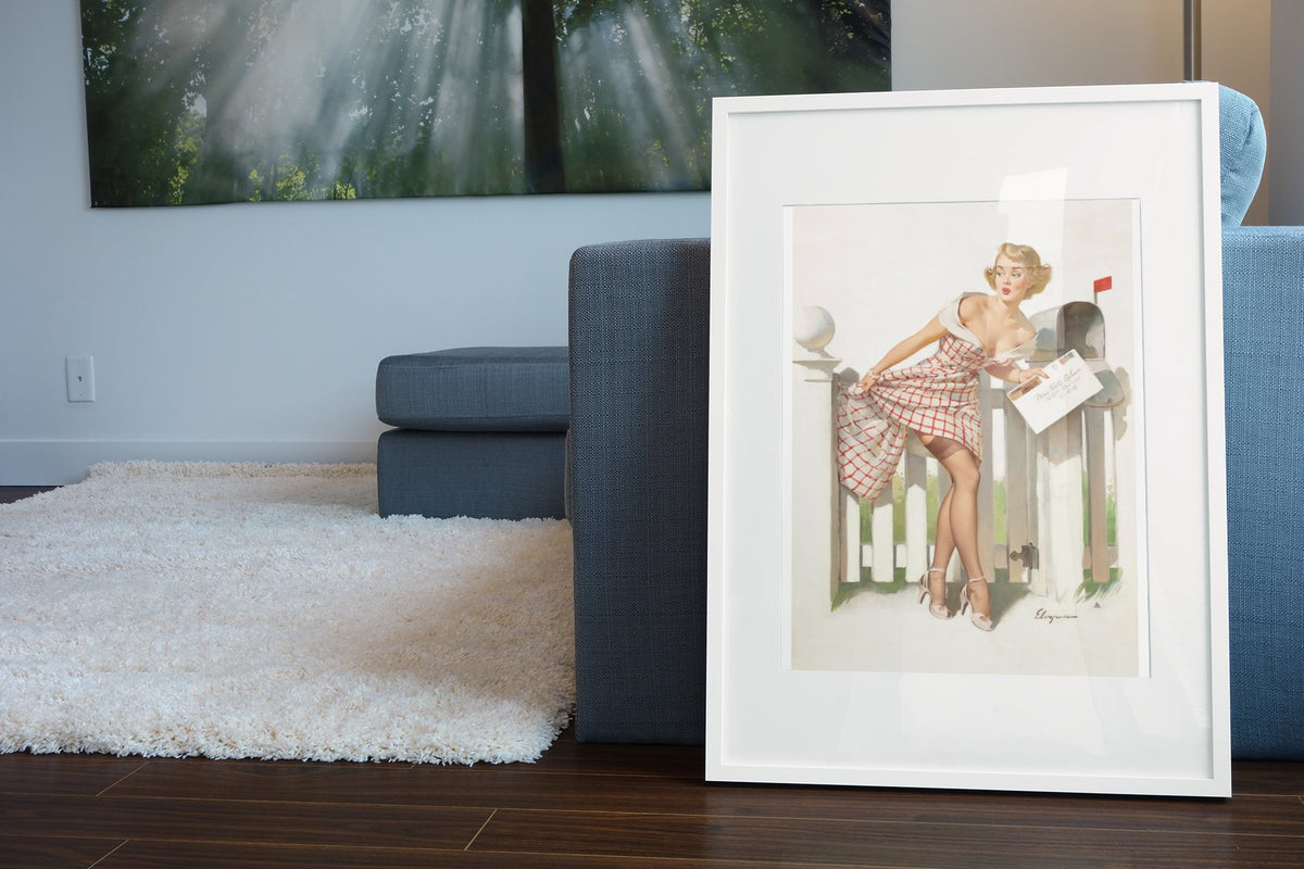 Miss Sylvania's Mishap by Gil Elvgren, pin-up poster — living room wall