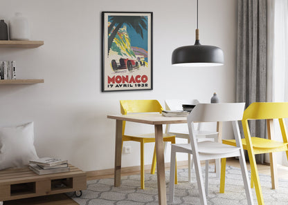 Monaco Grand Prix 1932 poster framed above a dining table