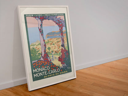 Monaco Monte Carlo poster in a white frame leaning against a wall