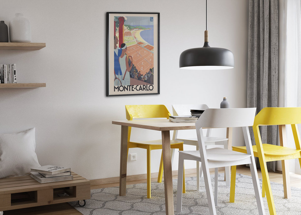 Monte-Carlo Tennis poster framed above a dining table