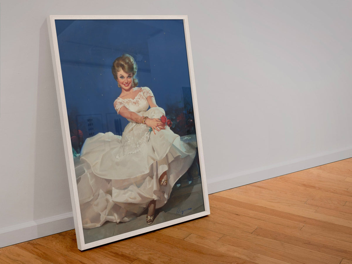 Moonlight and Roses by Gil Elvgren, pin-up poster — leaning frame