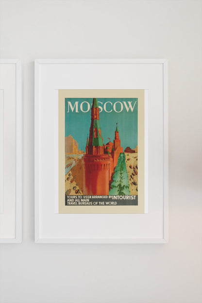 Moscow Intourist poster on a light wall