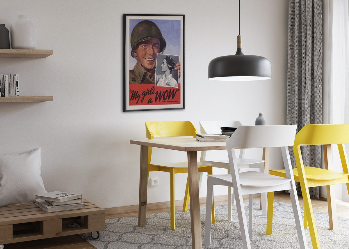 My Girls a WOW Woman Ordnance Worker poster framed above a dining table
