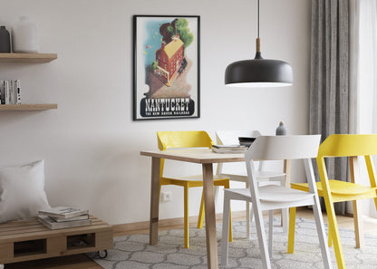 Nantucket New Haven Railroad poster framed above a dining table