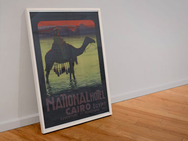 National Hotel Cairo — Egypt poster in a white frame leaning against a wall