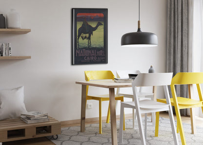 National Hotel Cairo — Egypt poster framed above a dining table