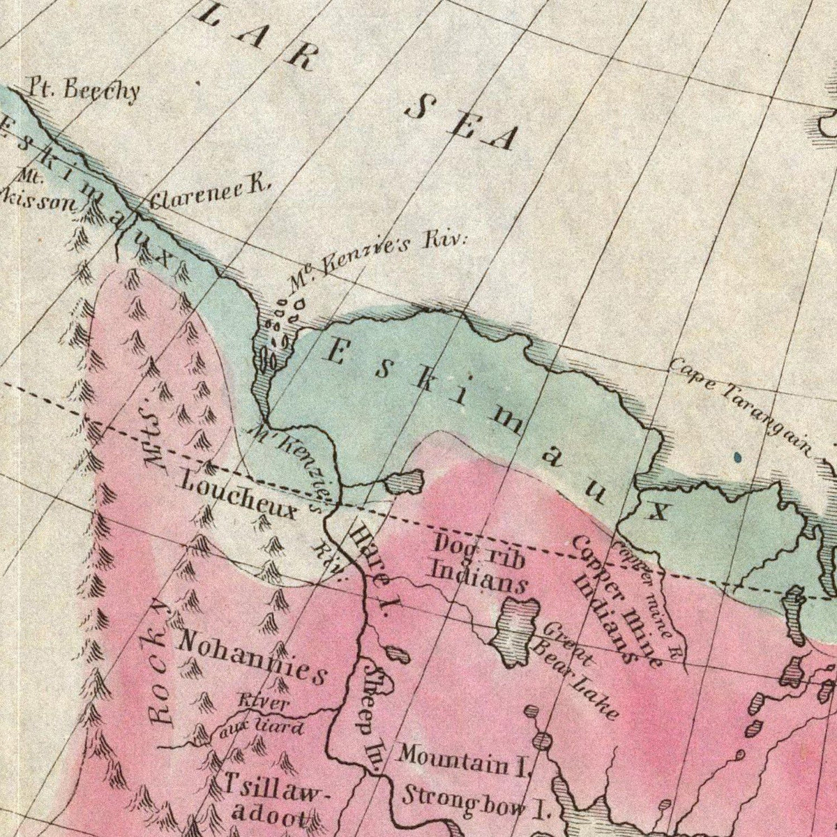 Close-up detail of the Native American Tribes 1836 Map