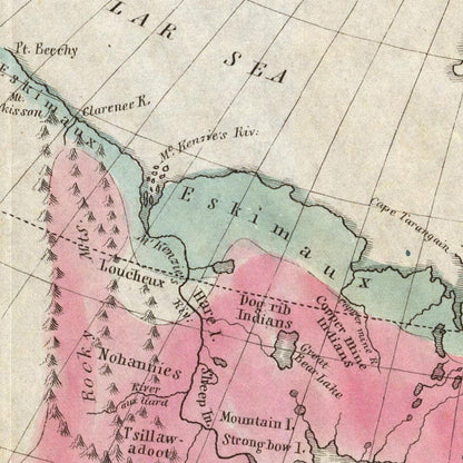 Close-up detail of the Native American Tribes 1836 Map