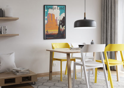 Navajo Land Santa Fe poster framed above a dining table