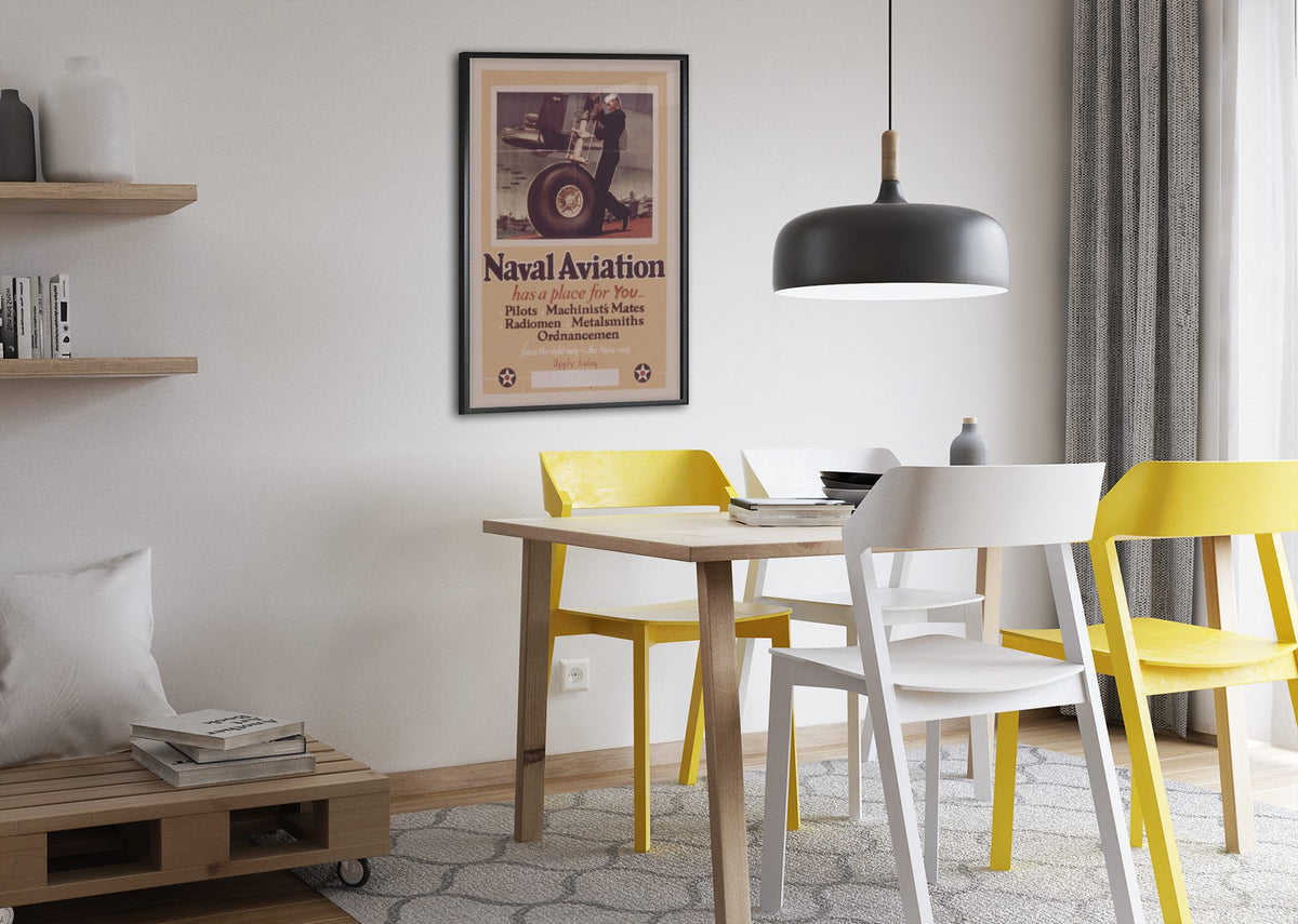 Naval Aviation Has a Place for You poster framed above a dining table