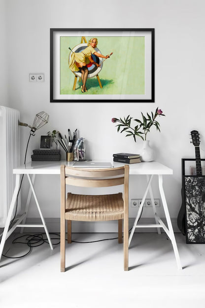 Near Miss by Gil Elvgren, pin-up poster — office wall