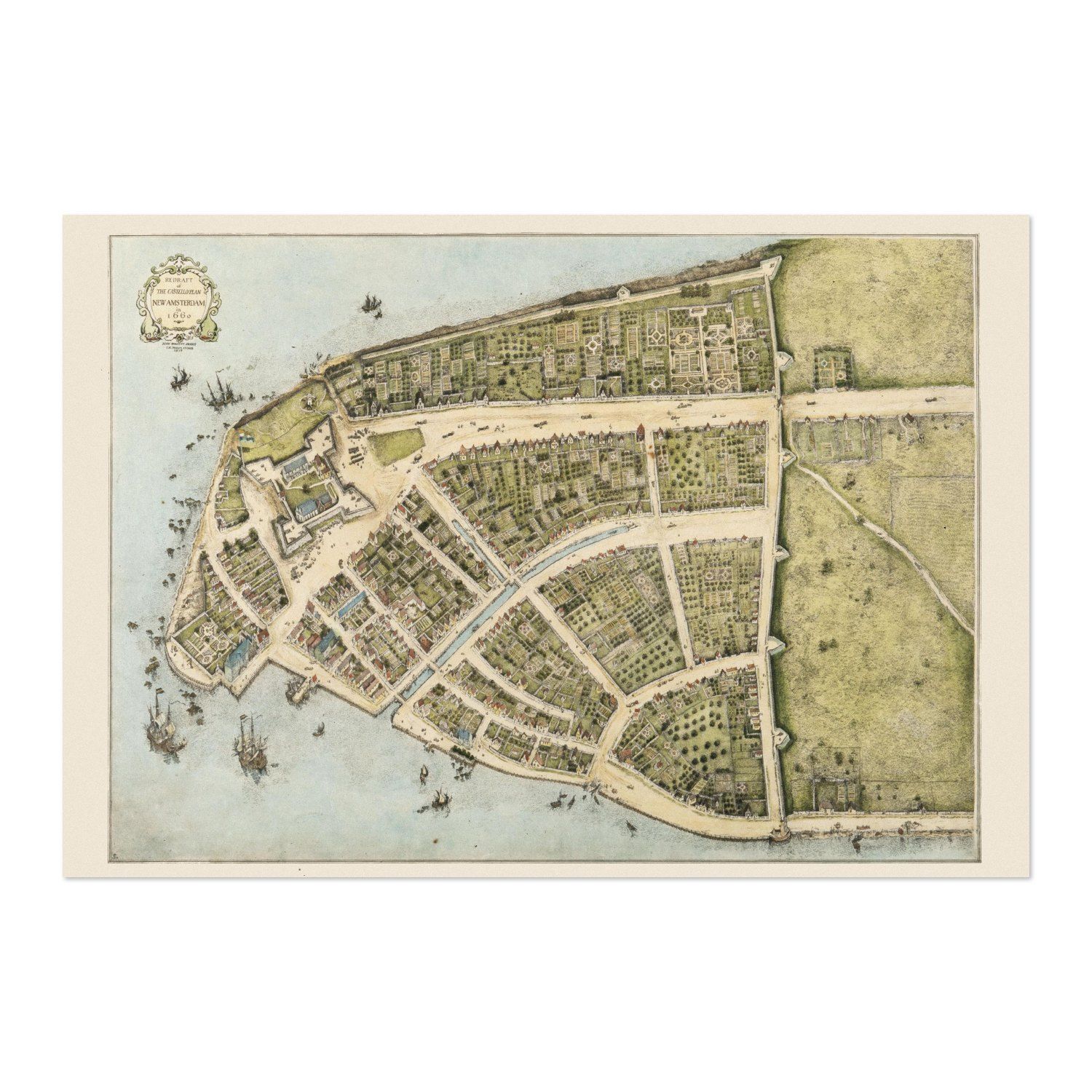 New Amsterdam 1660 Castello Plan vintage print