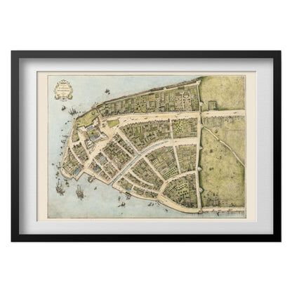 New Amsterdam 1660 Castello Plan print in a black frame with a white mat