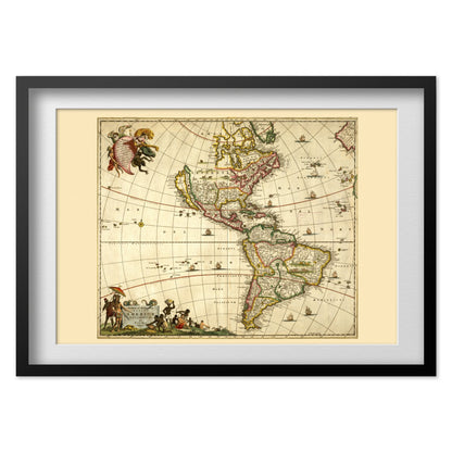 New and Accurate Map of America 1680 print in a black frame